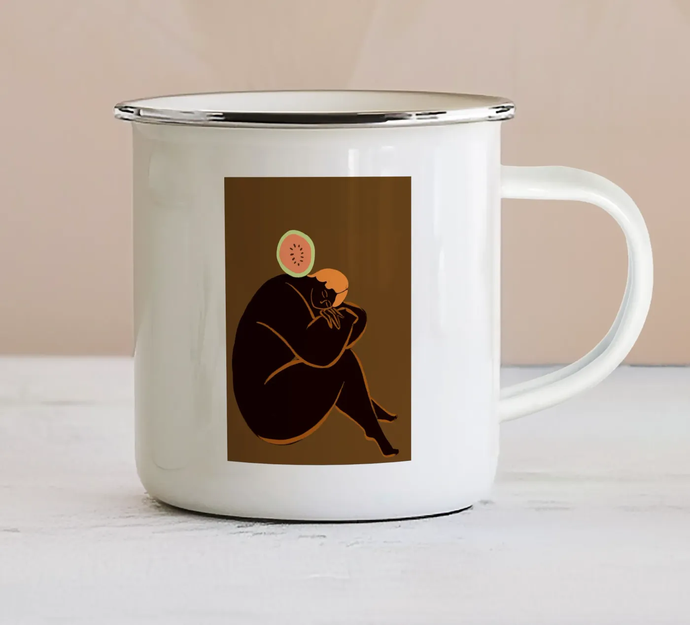 Meloncholy enamel mug by Arty Guava