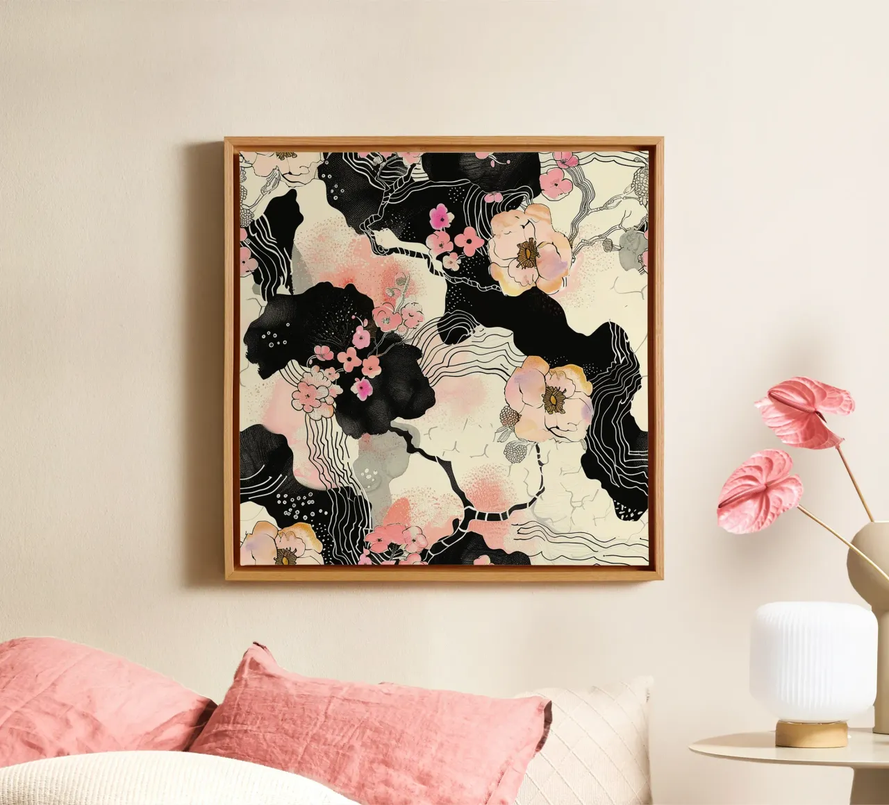 Sakura Serenity tela con Cornice a cassetta da Botanical Pattern House