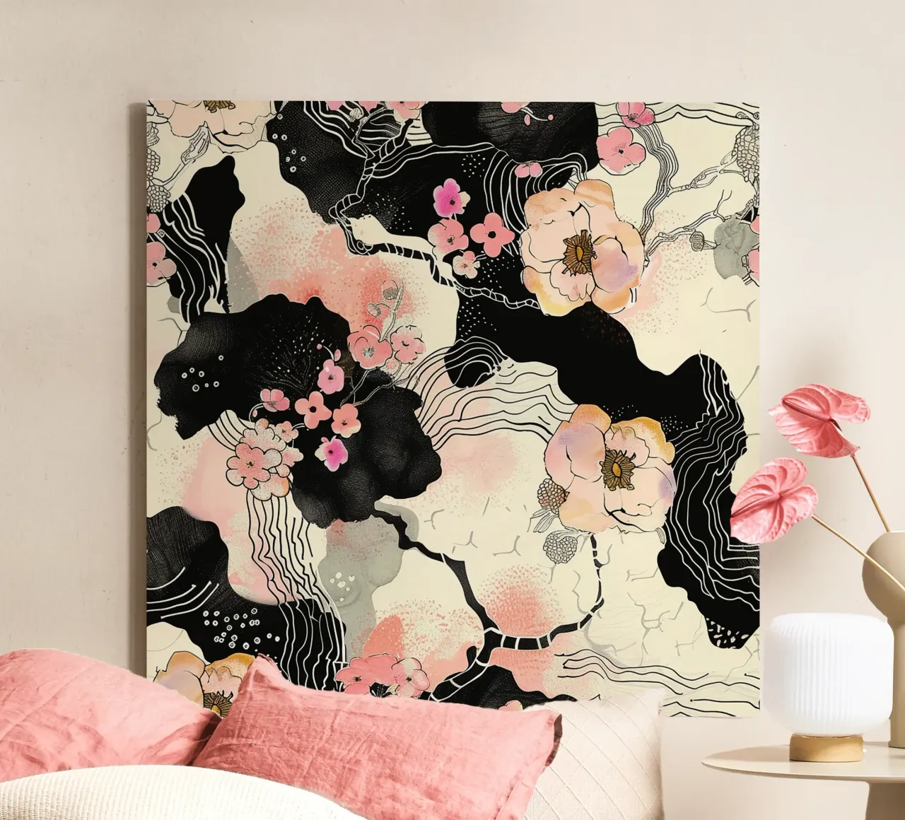 Sakura Serenity tela con Cornice a cassetta da Botanical Pattern House