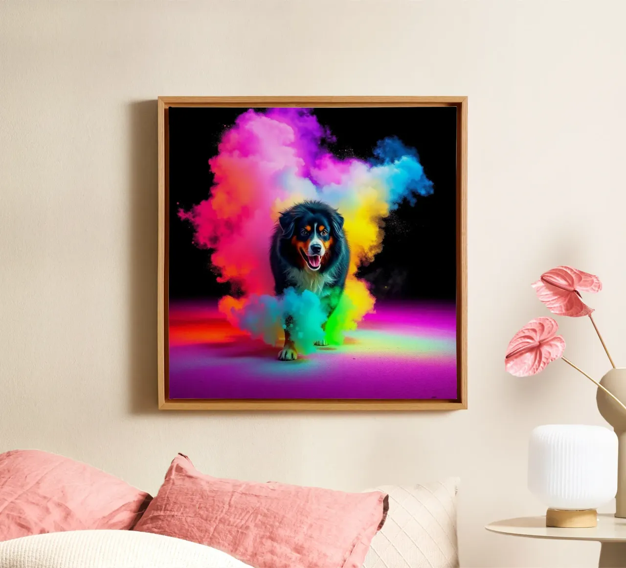 The colorful Bernese Mountain Dog #110 canvas with Floater frame by Yumis.Beargang.and.Me