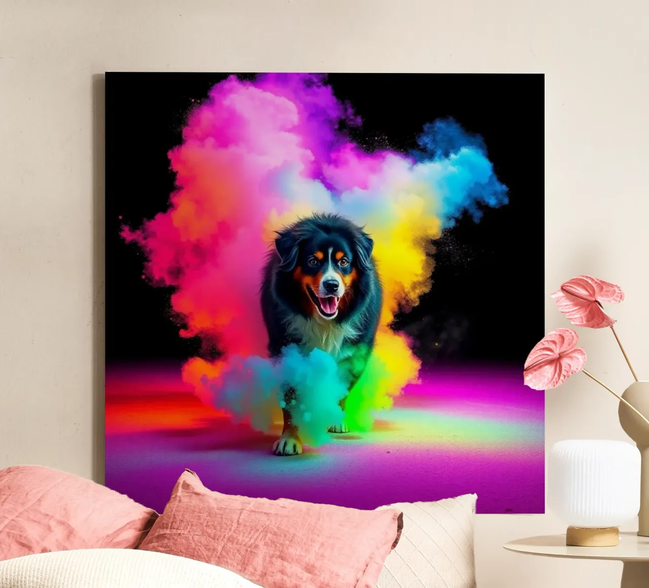 The colorful Bernese Mountain Dog #110 canvas with Floater frame by Yumis.Beargang.and.Me