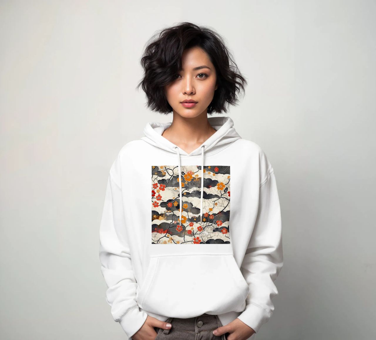 Serenidad Sakura sudadera con capucha de Botanical Pattern House