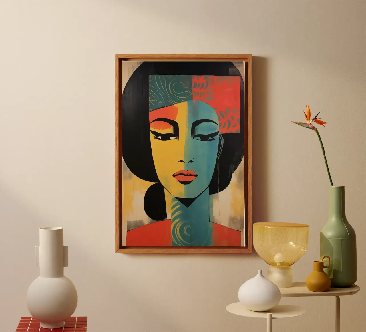 Abstract gezicht canvas met Baklijst van Imagine