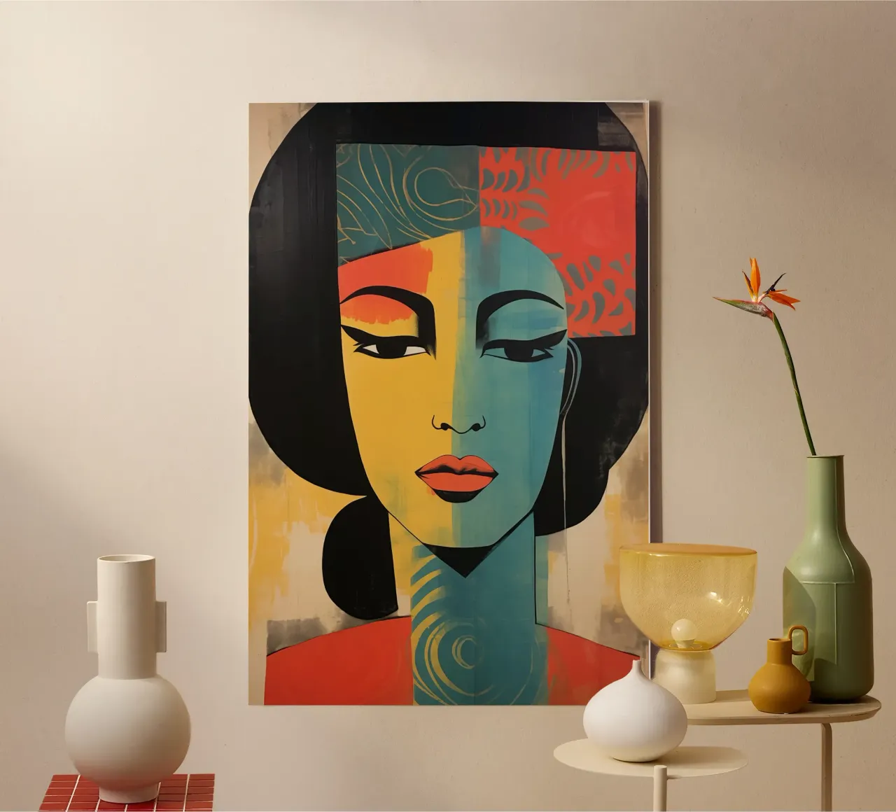 Abstract gezicht canvas met Baklijst van Imagine