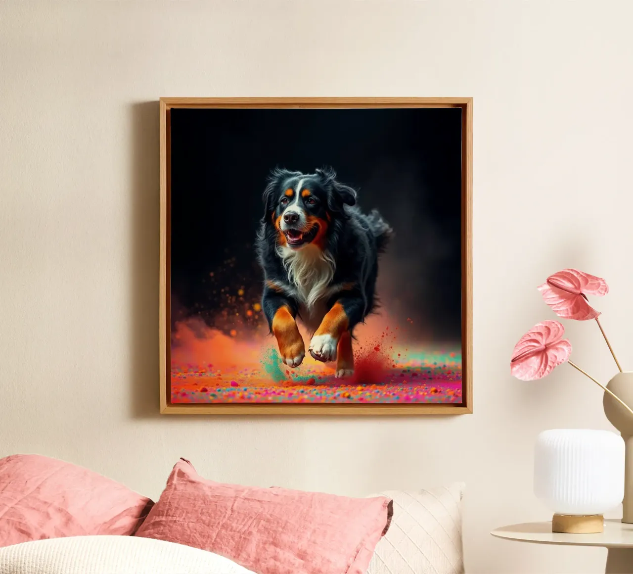 The colorful Bernese Mountain Dog #113 canvas with Floater frame by Yumis.Beargang.and.Me