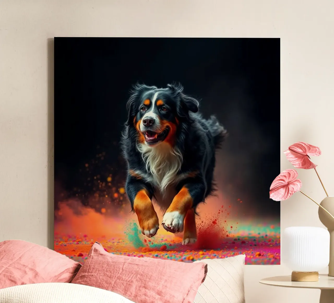 The colorful Bernese Mountain Dog #113 canvas with Floater frame by Yumis.Beargang.and.Me