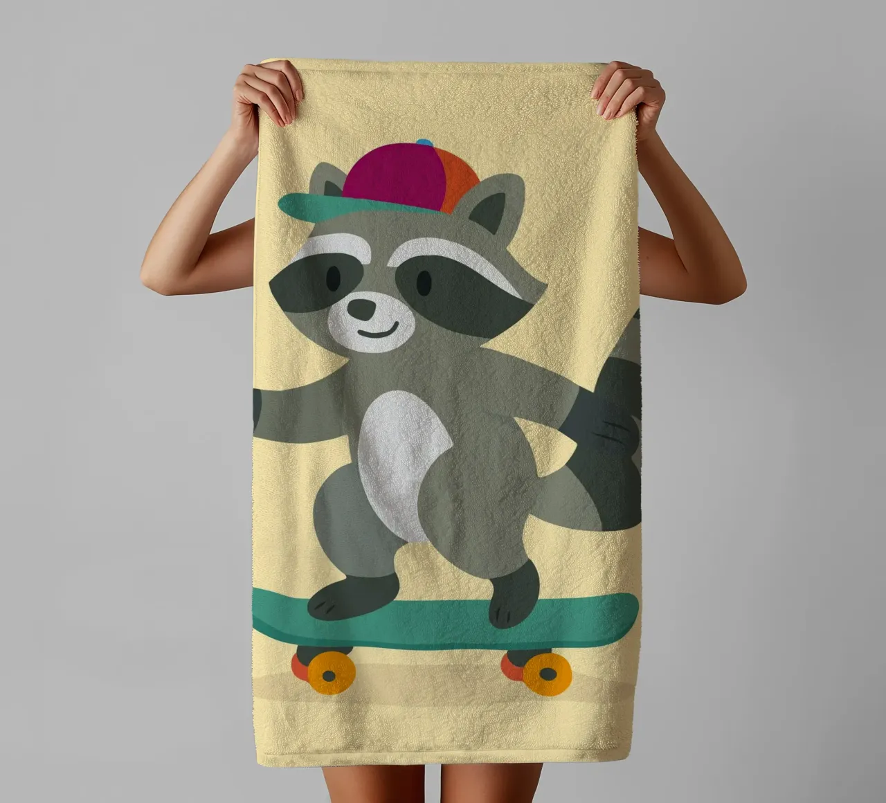 Procione da skateboard con berretto da baseball - Design cool per bambini asciugamano da bagno da namosh