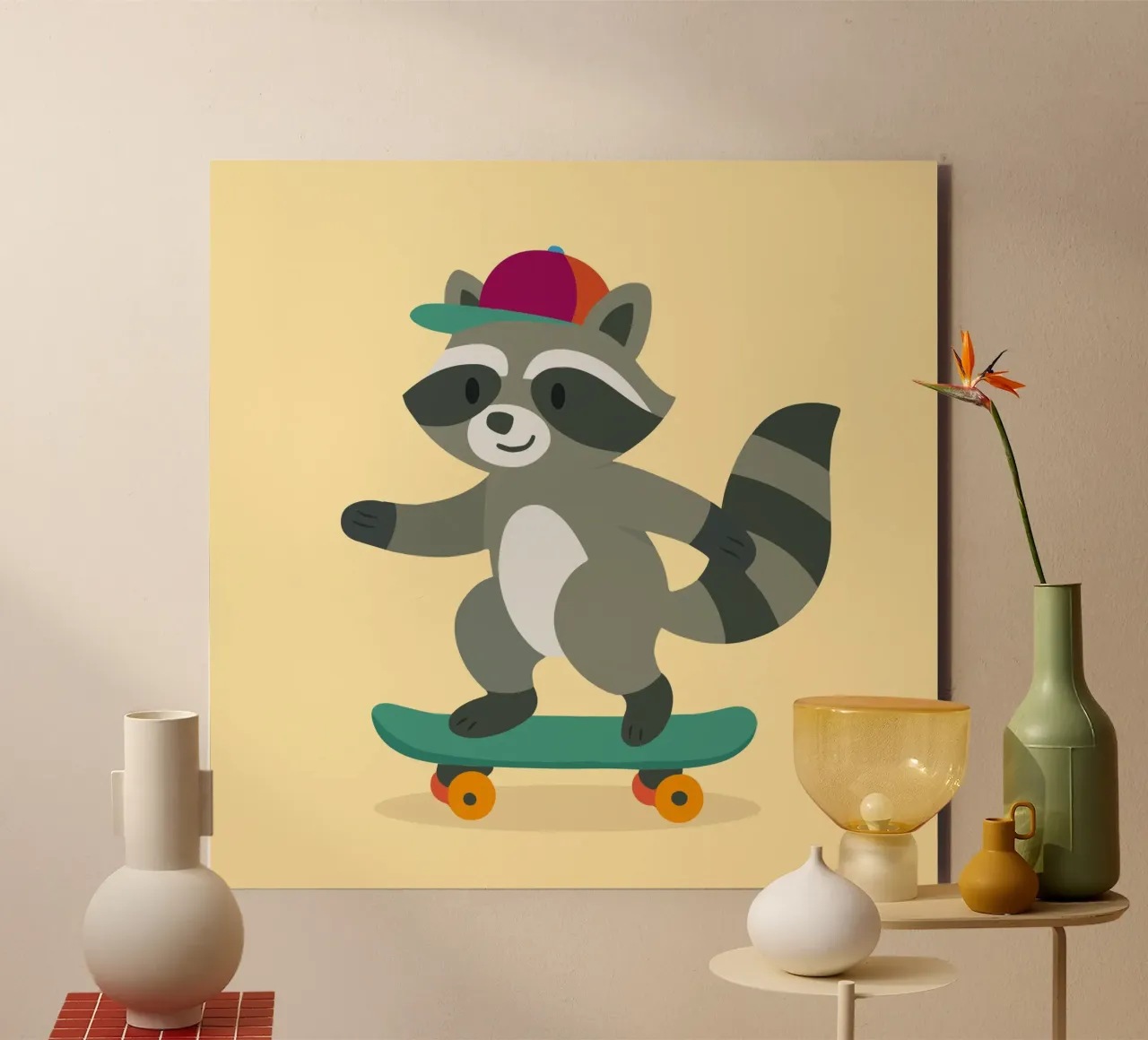 Procione da skateboard con berretto da baseball - Design cool per bambini alluminio dibond da namosh