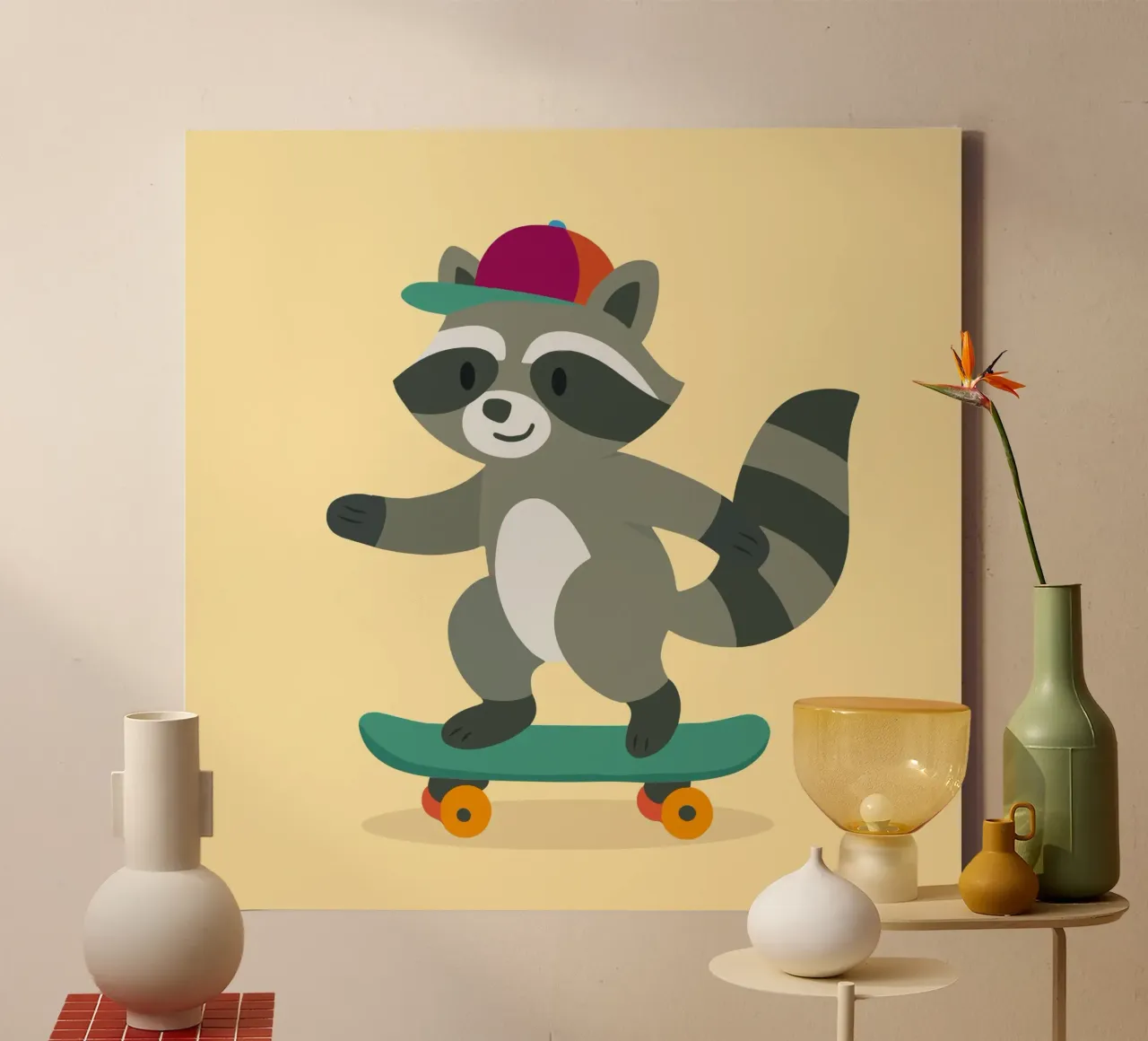 Procione da skateboard con berretto da baseball - Design cool per bambini tela con Cornice a cassetta da namosh