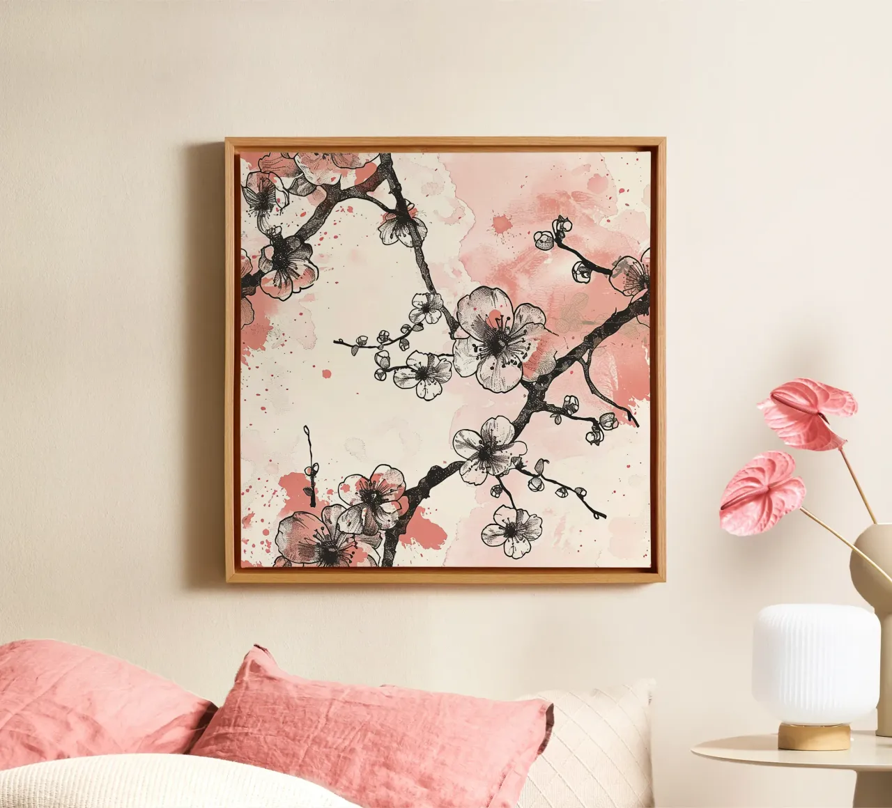 Sakura Serenity tela con Cornice a cassetta da Botanical Pattern House