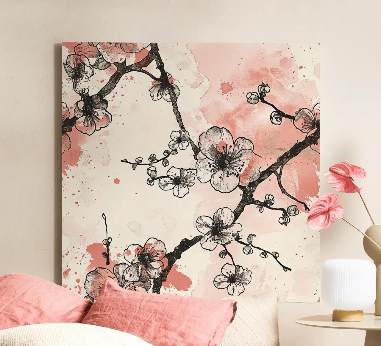 Sakura Serenity tela con Cornice a cassetta da Botanical Pattern House