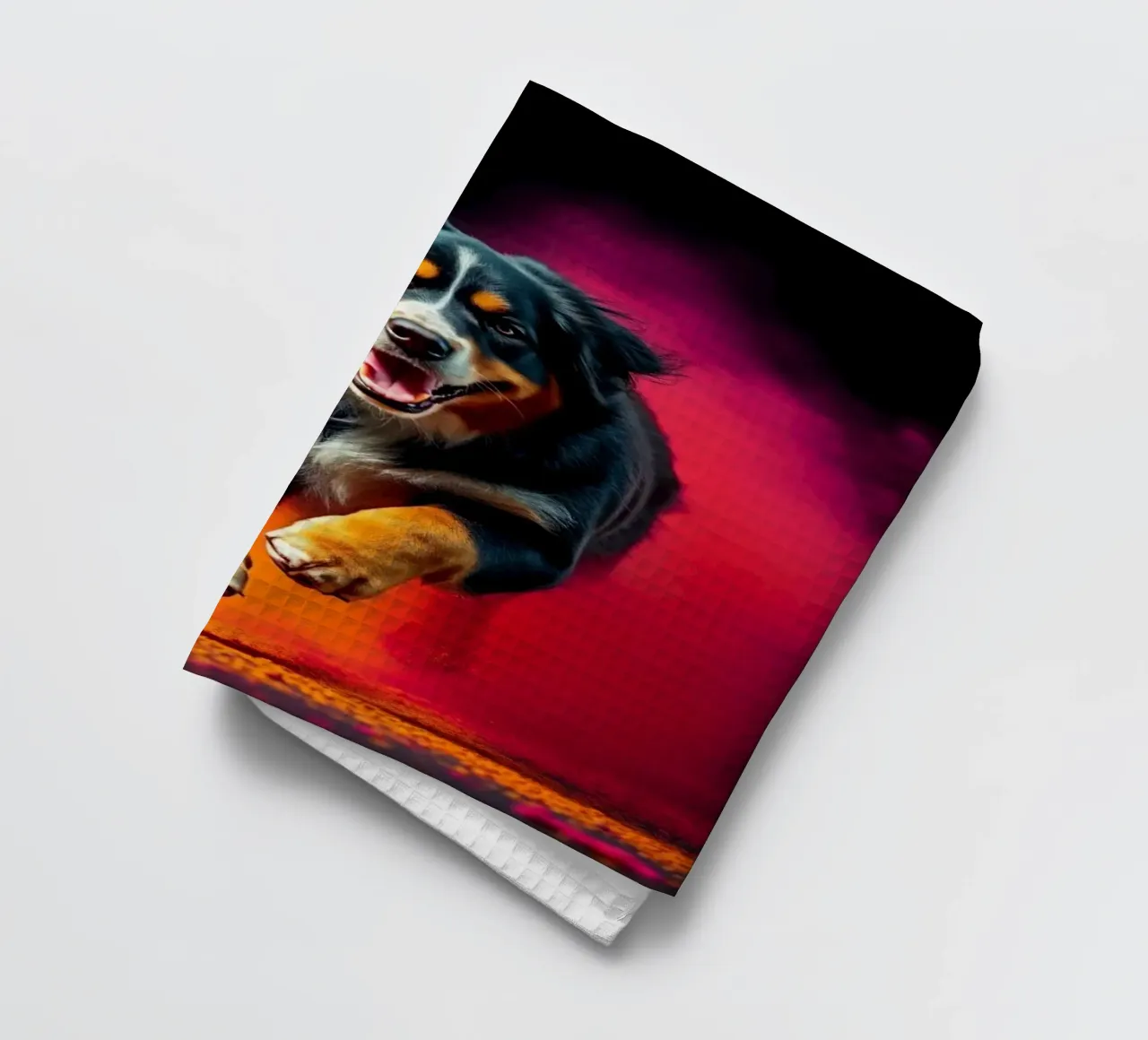 The colorful Bernese Mountain Dog #114 tea towel by Yumis.Beargang.and.Me