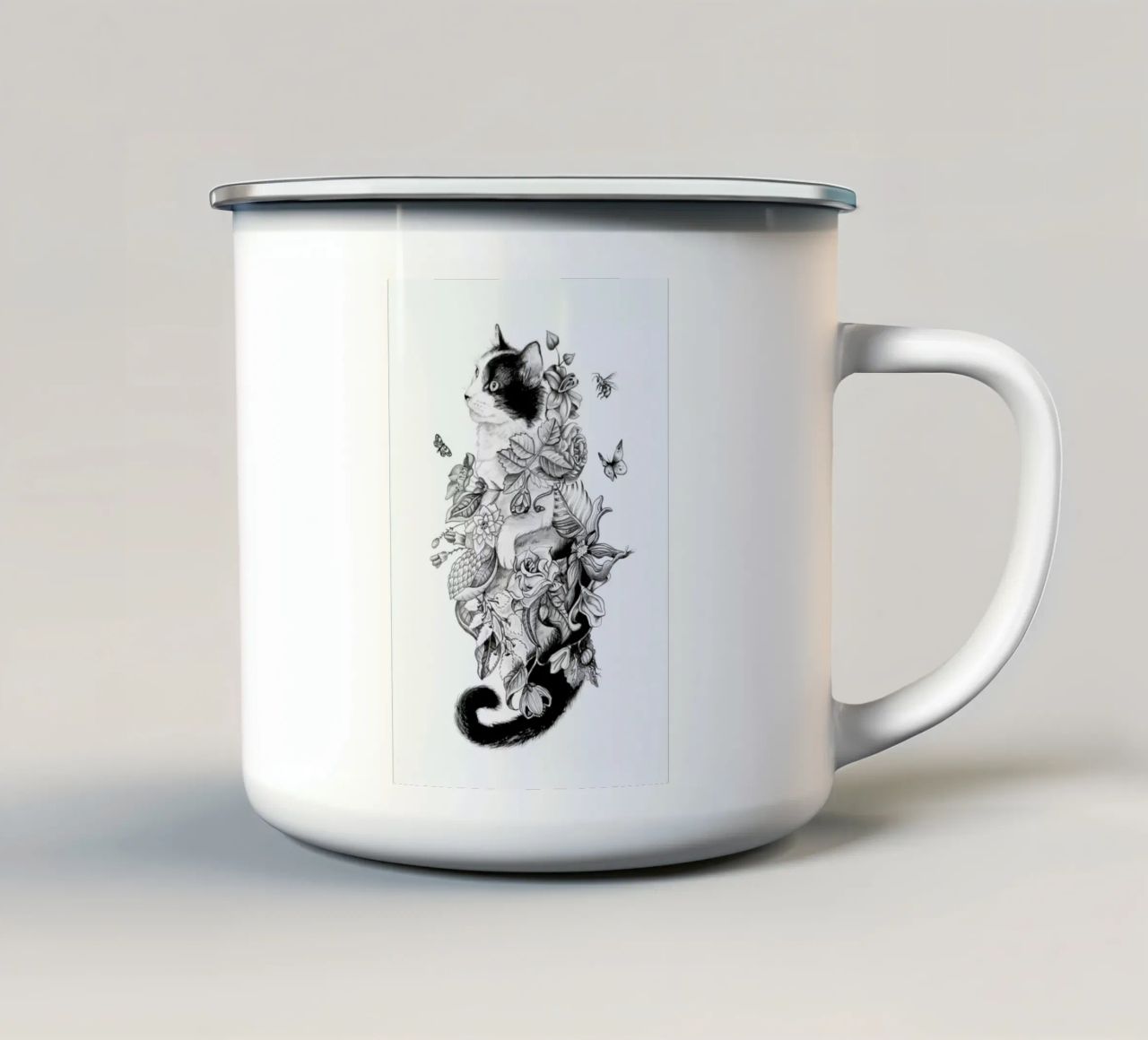 Botanical Cat tazza in smalto da Alejandra Sáenz
