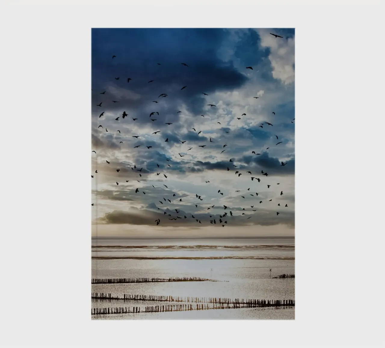 Wattlandschaft mit Vogelschwarm notebook by kosinsart.gallery