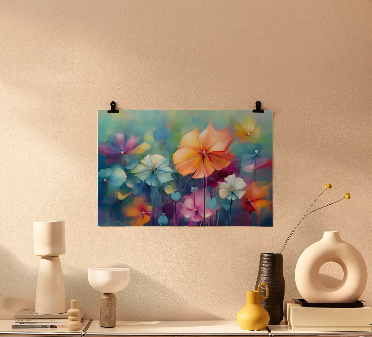 bunte abstrakte Blumen Poster von Imagine