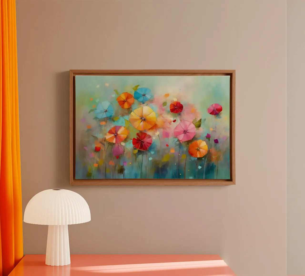 Flores alegres lienzo con Marco flotante de Imagine