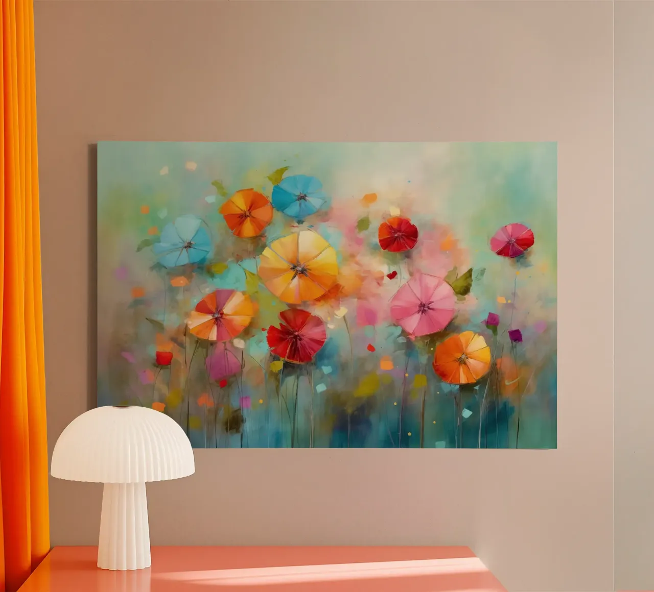 Flores alegres lienzo con Marco flotante de Imagine