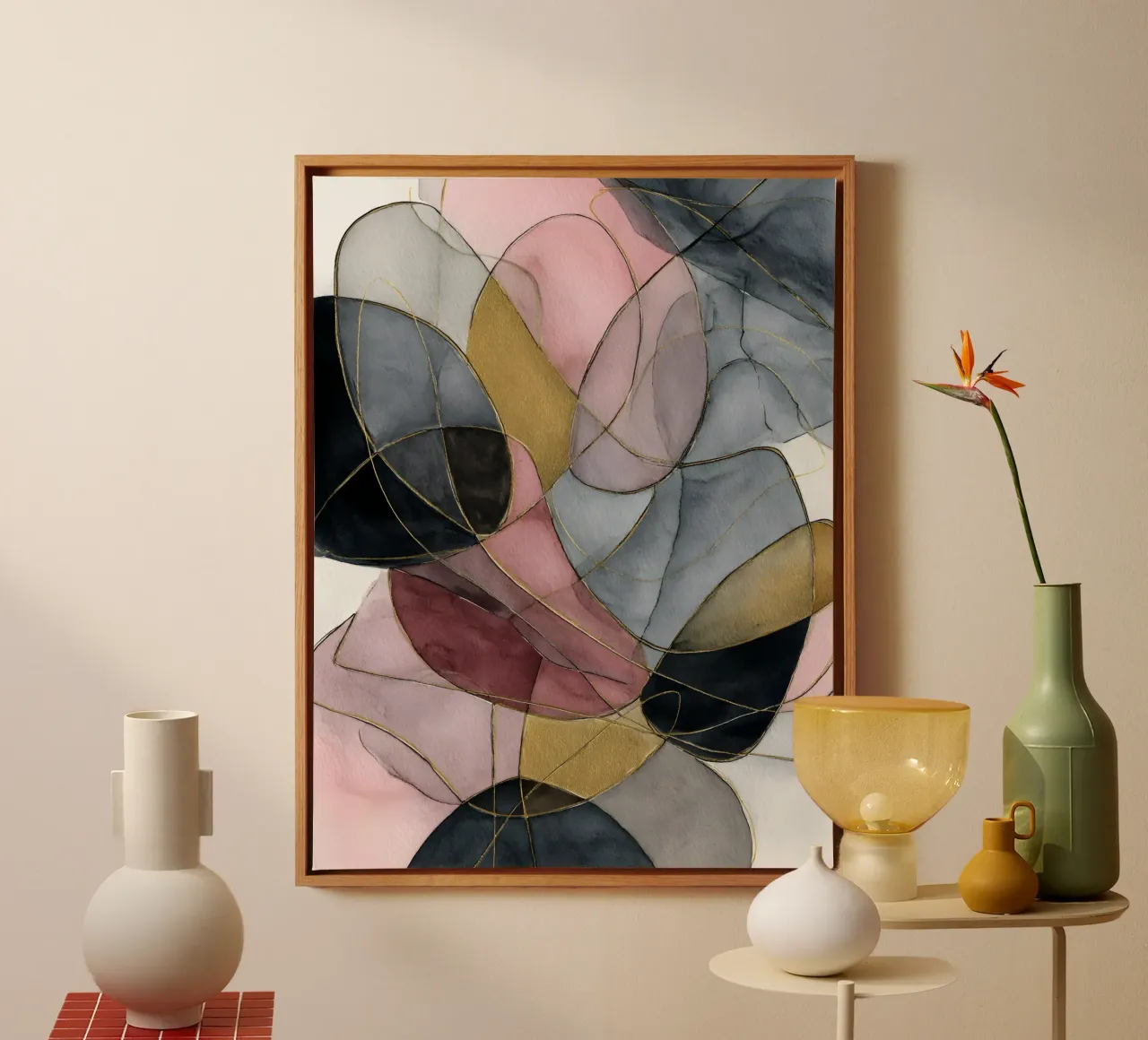 Pink and Black Abstract canvas van Gypsy Galleria