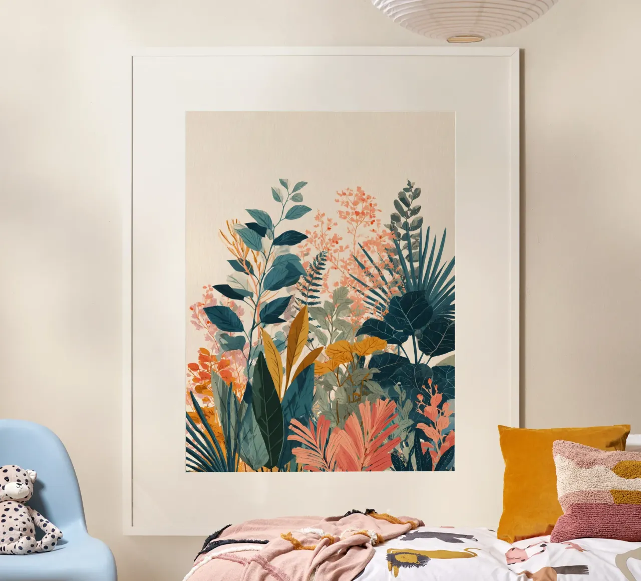Pink Botanical Jungle poster with wooden frame by Gypsy Galleria