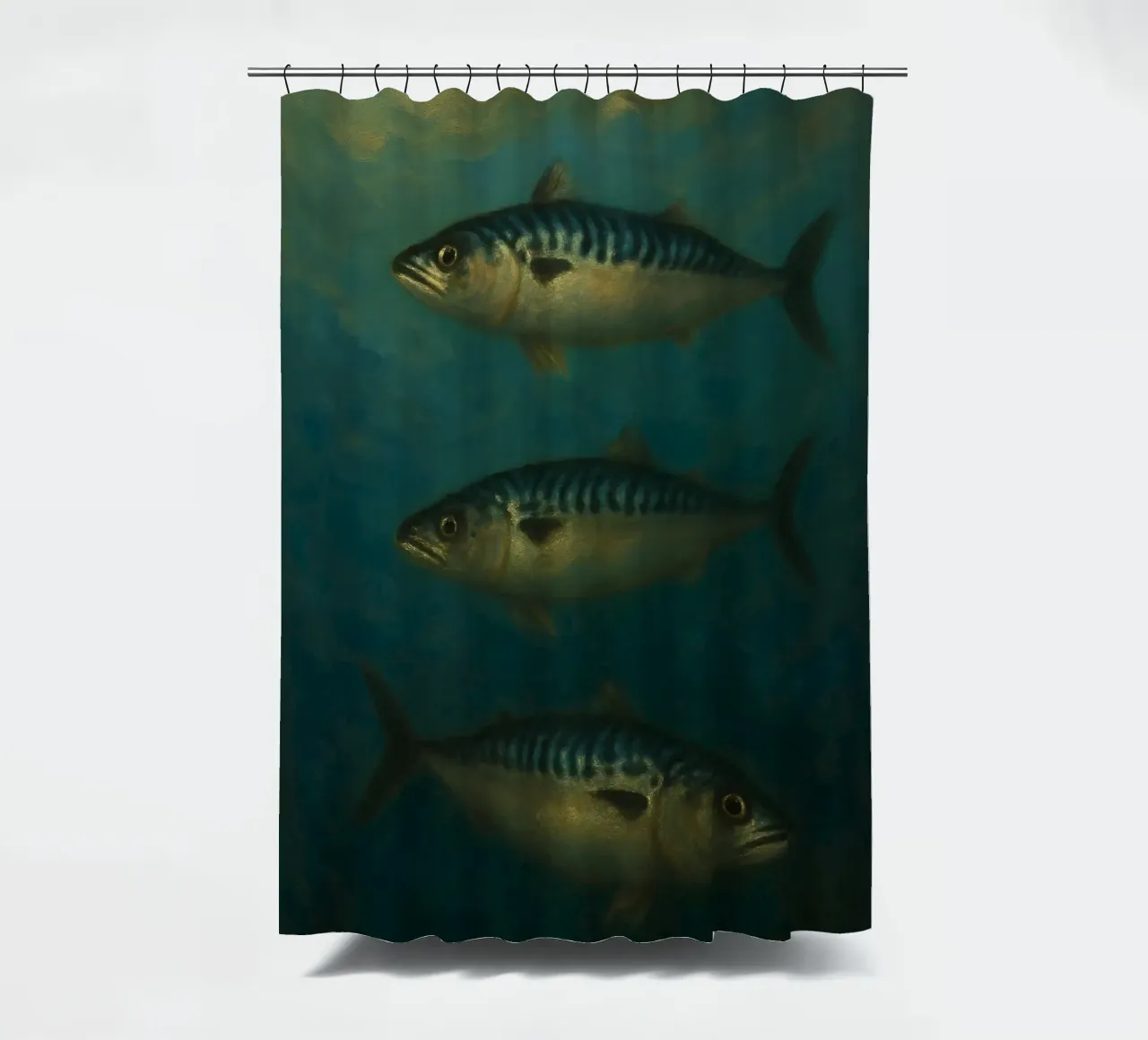 Mackerel Depths shower curtain by Mosaic Dialogue