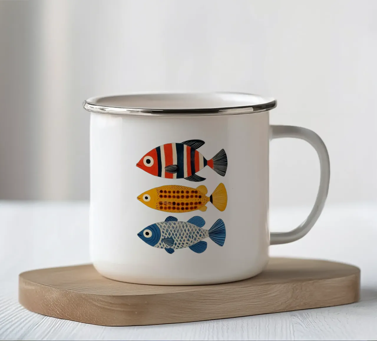 Tre pesci tazza in smalto da Curious Canvas