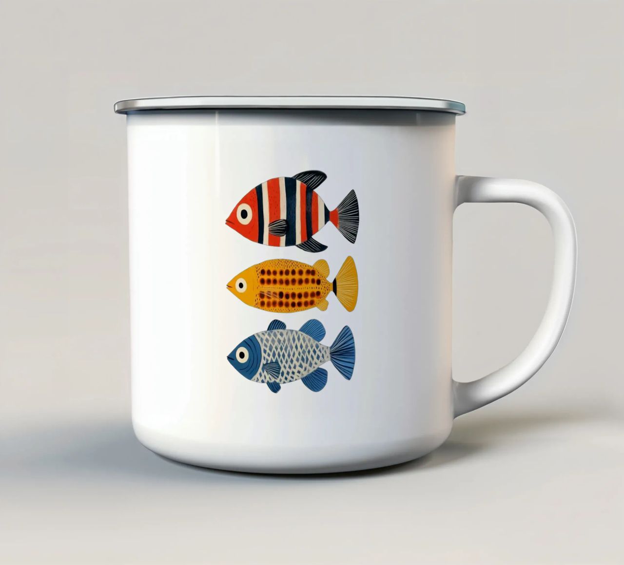 Tre pesci tazza in smalto da Curious Canvas