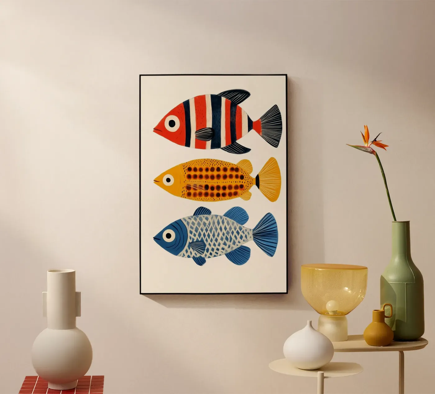 Drie vissen acryl van Curious Canvas