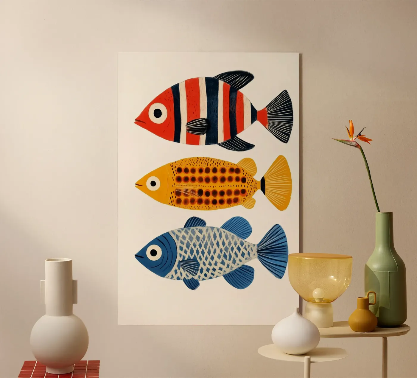 Drie vissen acryl van Curious Canvas