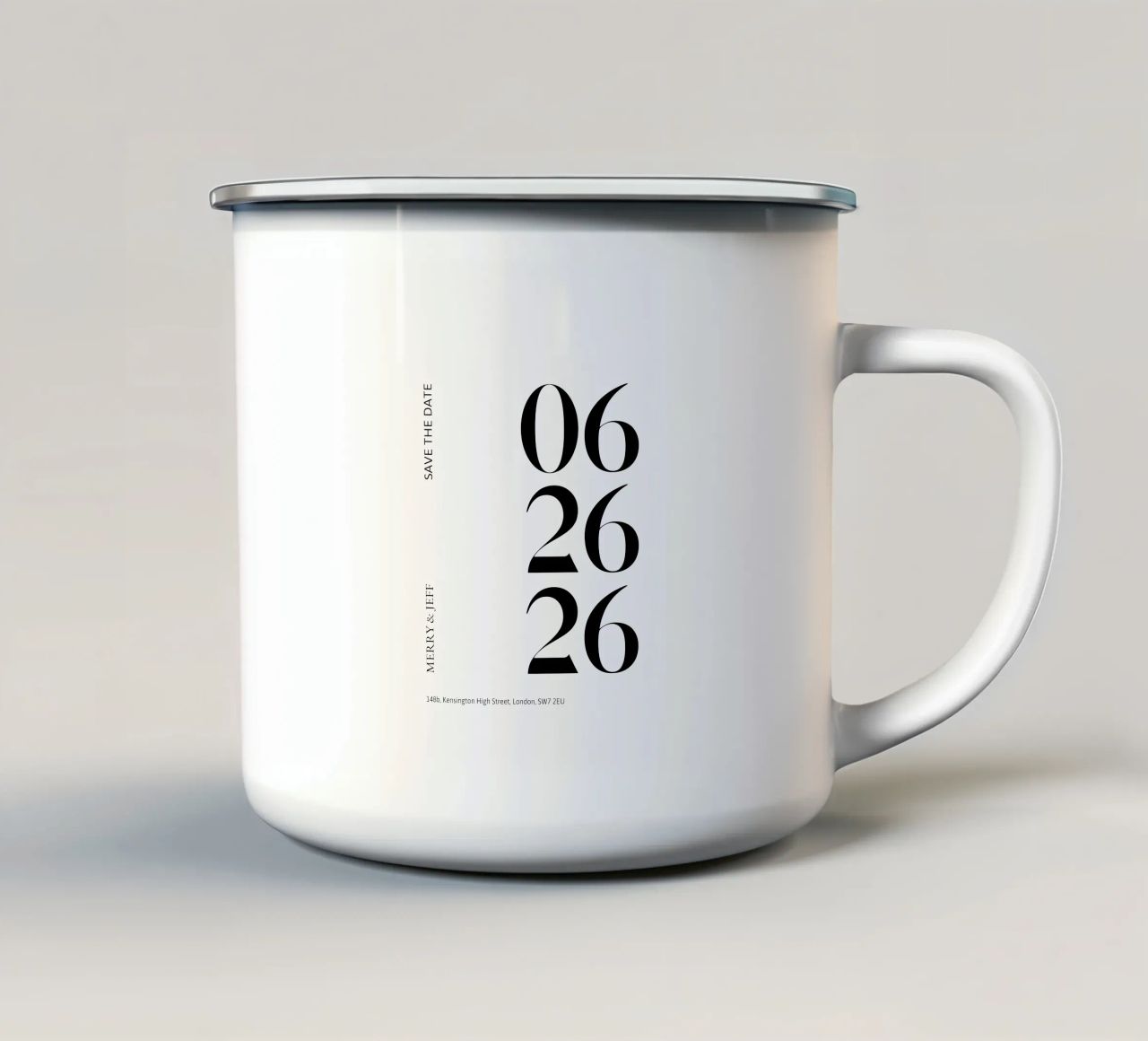 Personalizzazione degli inviti tazza in smalto da YV TYPOGRAPHY