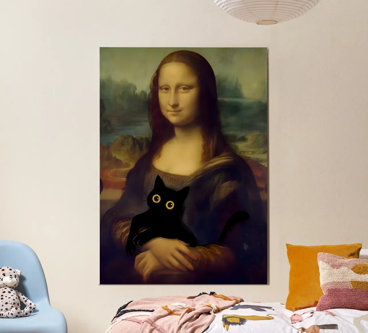 Mona Lisa With A Cat poster con telaio in alluminio da GoArt