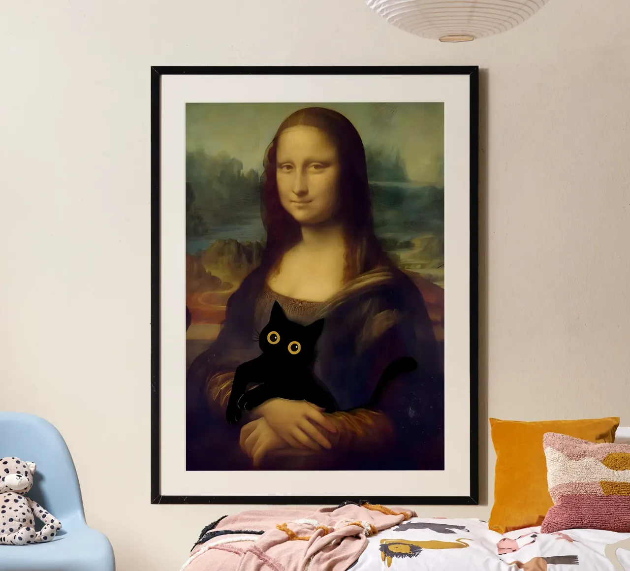 Mona Lisa With A Cat poster con telaio in alluminio da GoArt