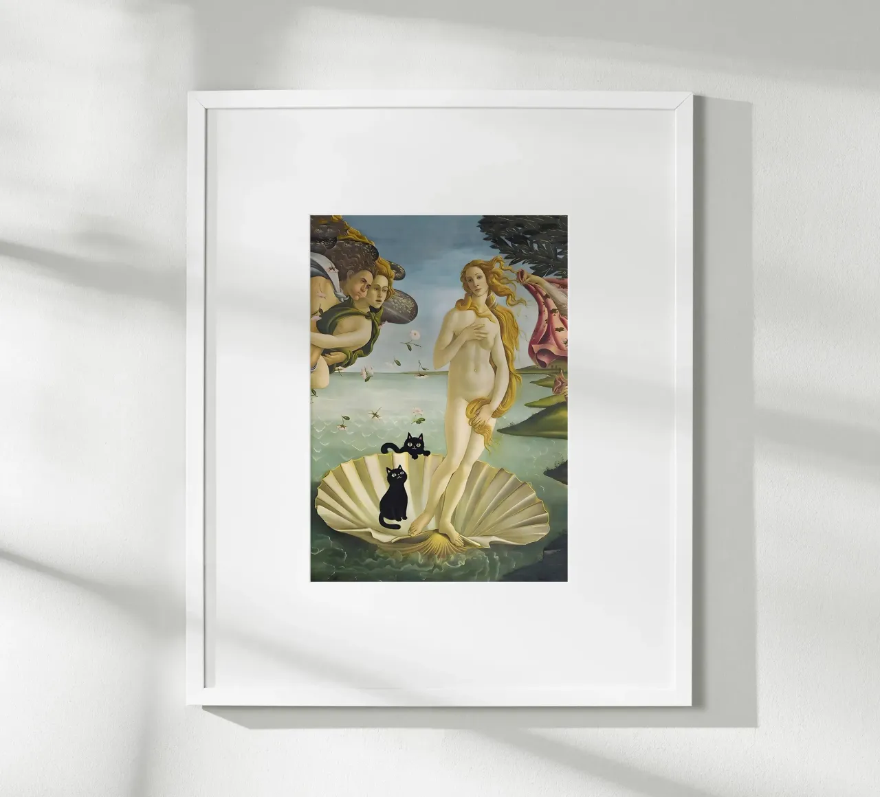The Birth of Venus with two Black Cats Botticelli 1485 poster con telaio in plastica da GoArt