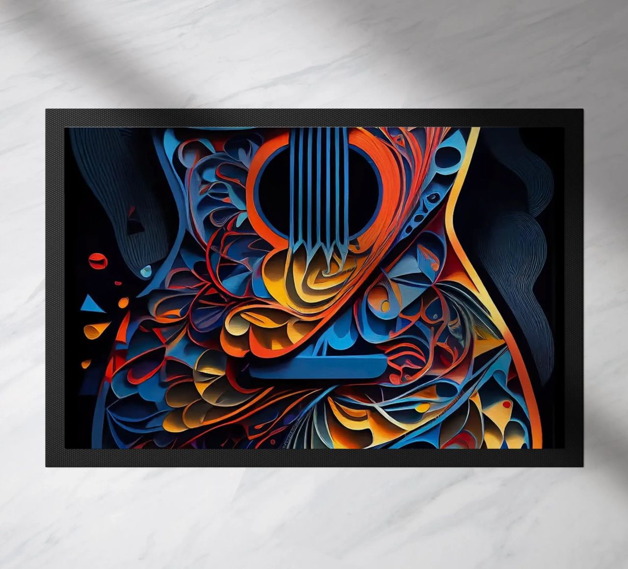guitar colorful abstract strings vibrant leaves flowers doormat by Hien T Huynh