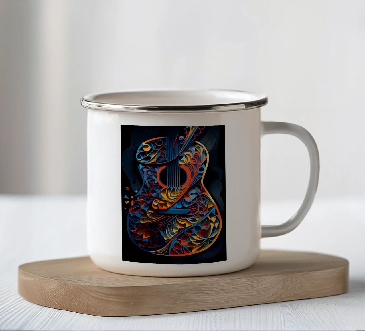 guitar colorful abstract strings vibrant leaves flowers enamel mug by Hien T Huynh