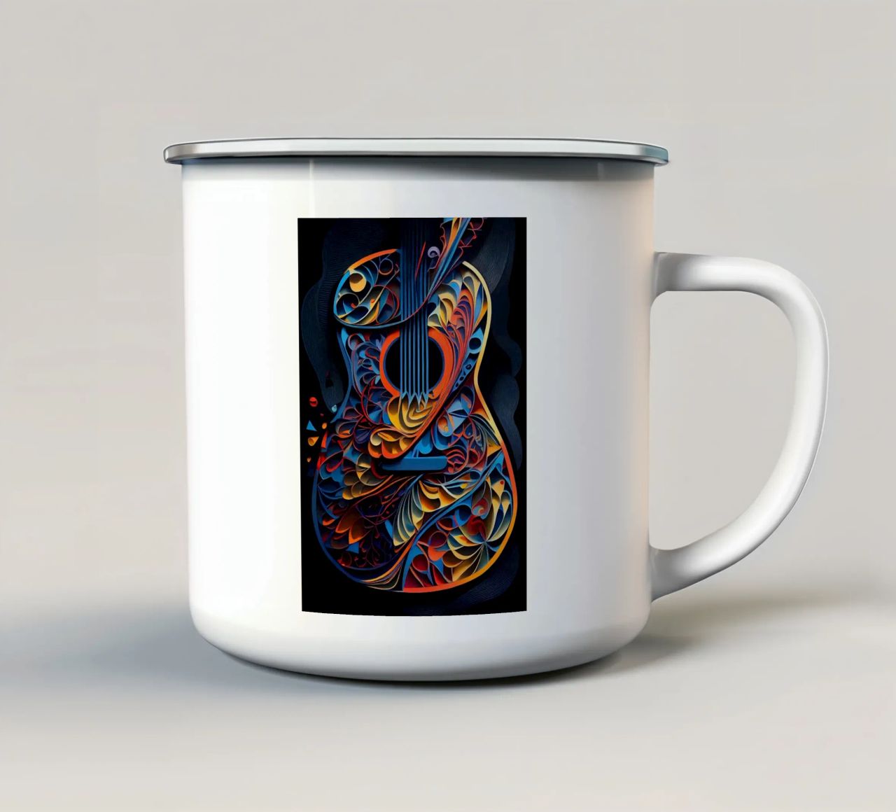 guitar colorful abstract strings vibrant leaves flowers enamel mug by Hien T Huynh
