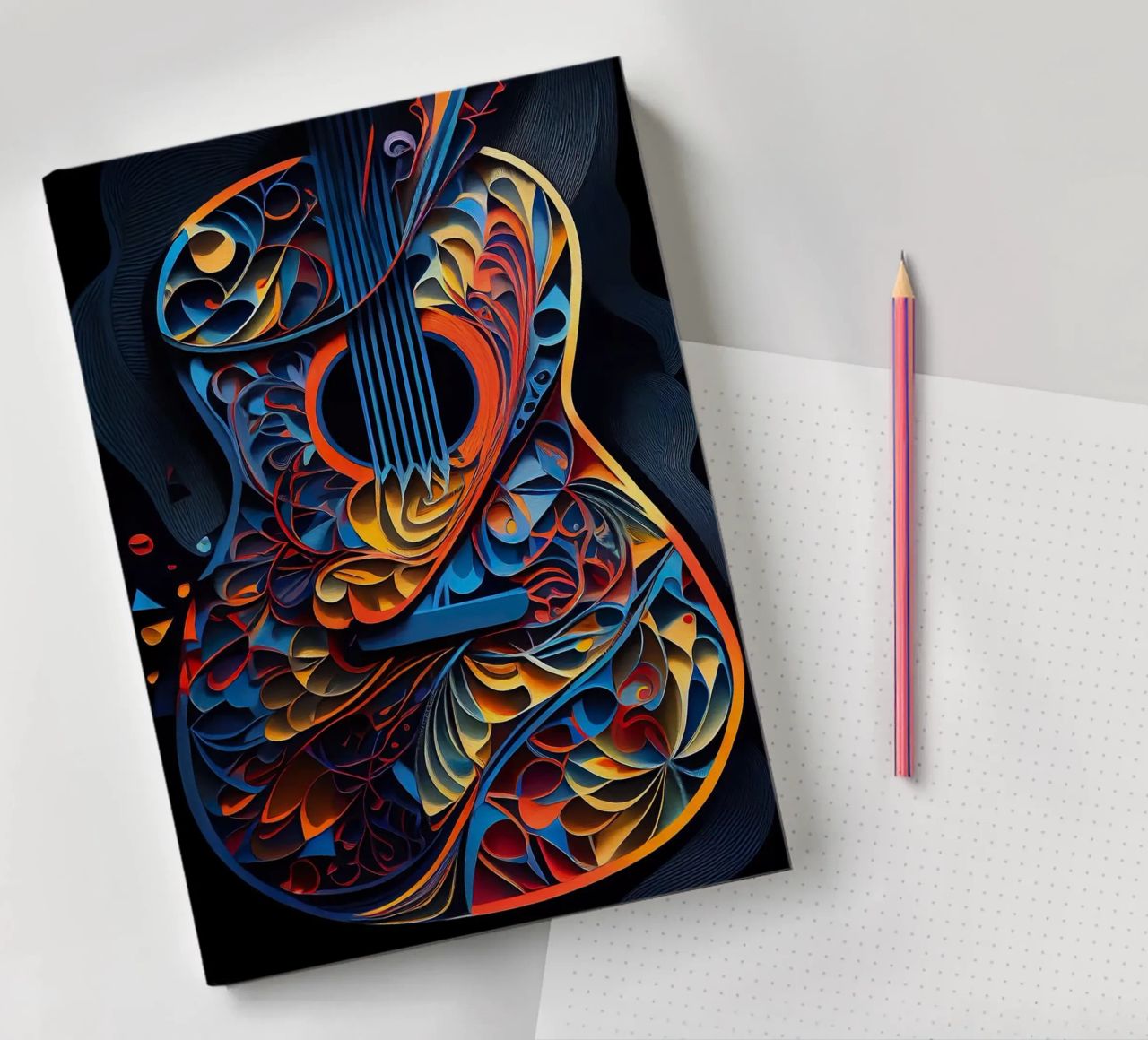 guitar colorful abstract strings vibrant leaves flowers notebook by Hien T Huynh