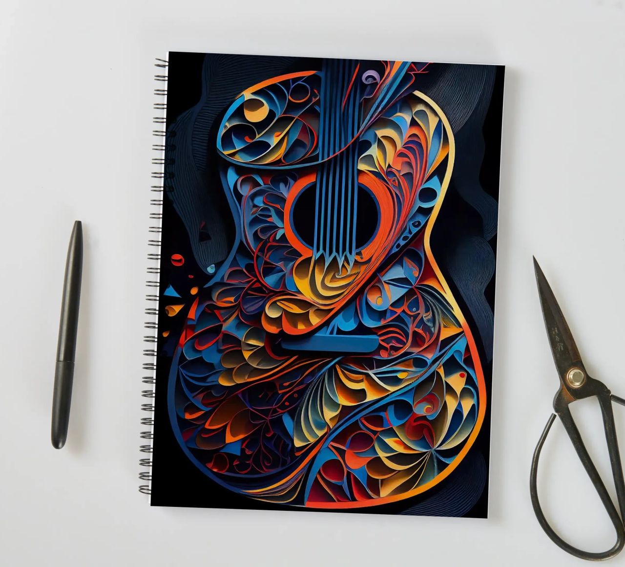 guitar colorful abstract strings vibrant leaves flowers spiral notebook by Hien T Huynh