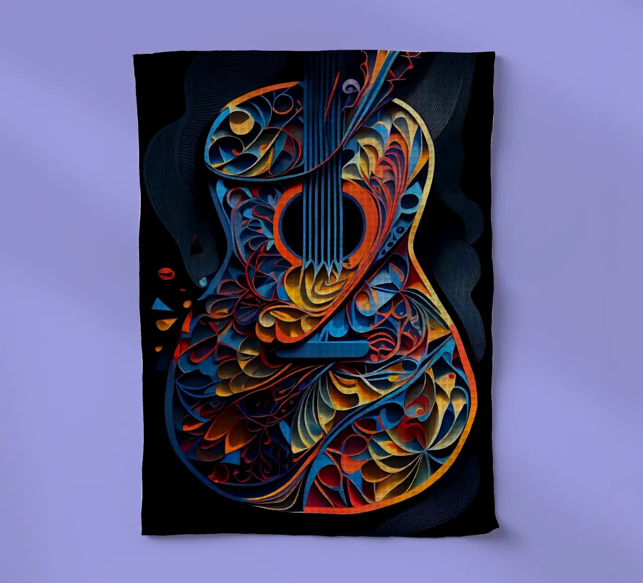chitarra colorata astratta corde vibranti foglie fiori canovaccio da cucina da Hien T Huynh
