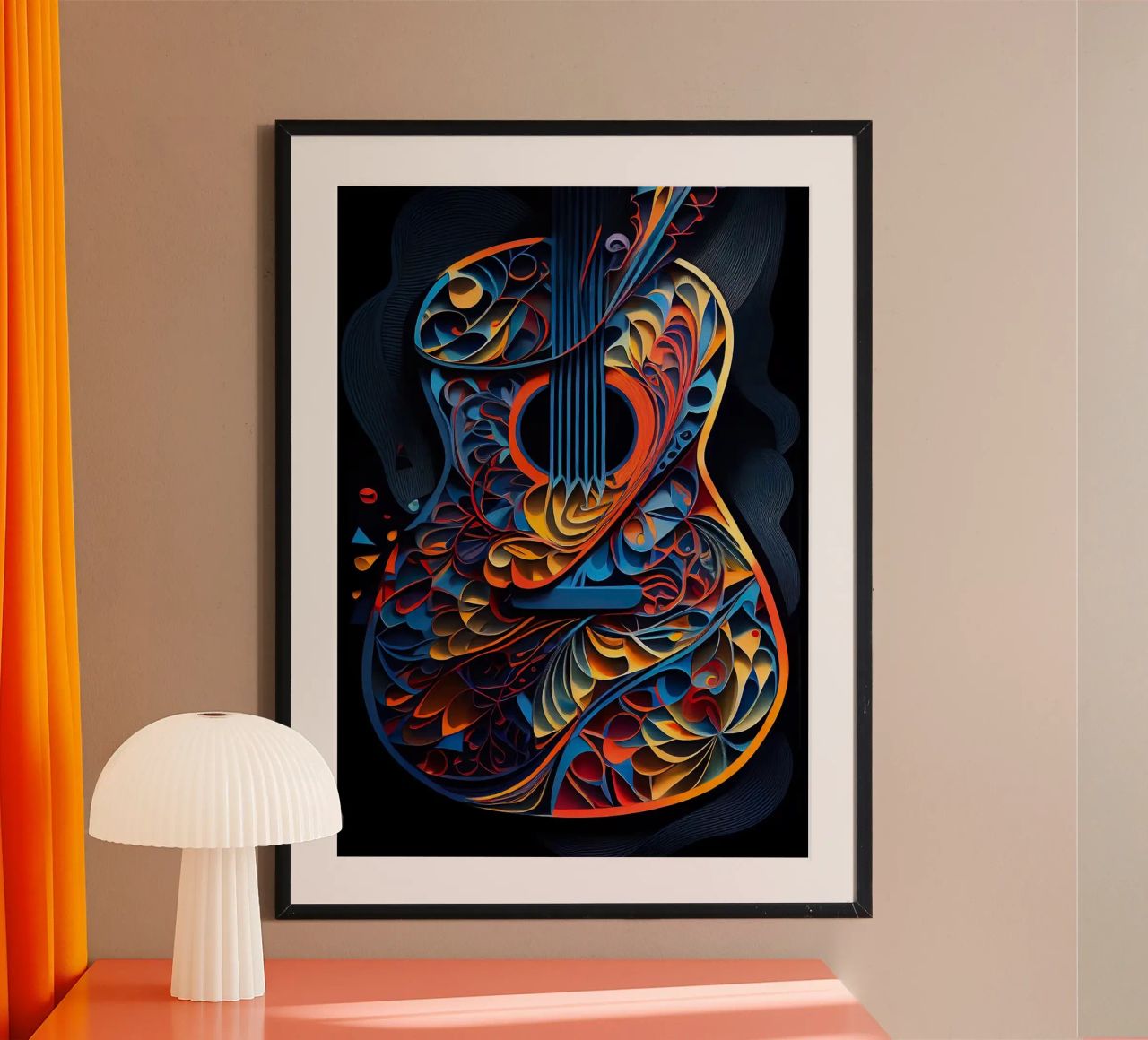 guitar colorful abstract strings vibrant leaves flowers poster by Hien T Huynh