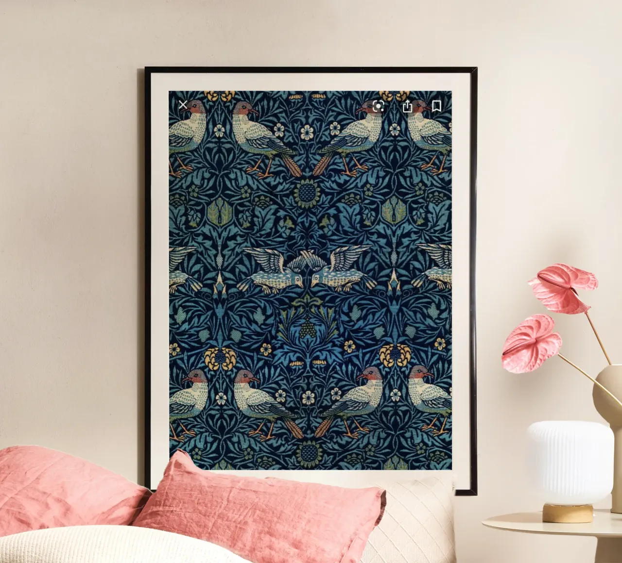 uccelli fiori ripetizionewilliam morris poster con telaio in plastica da komo store