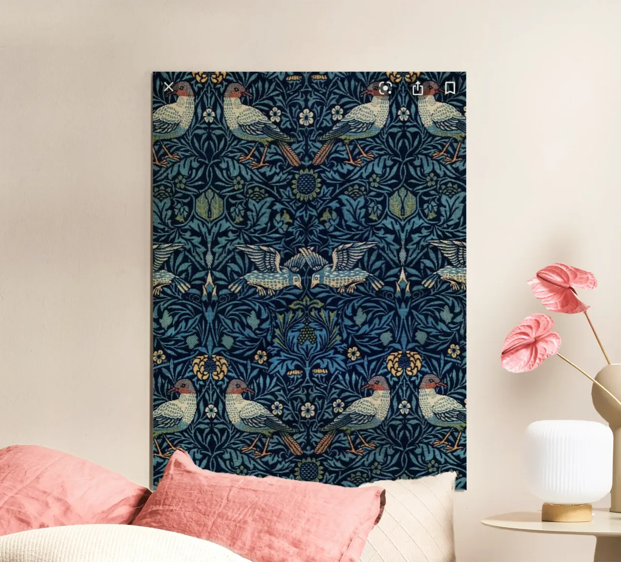 uccelli fiori ripetizionewilliam morris poster con telaio in plastica da komo store