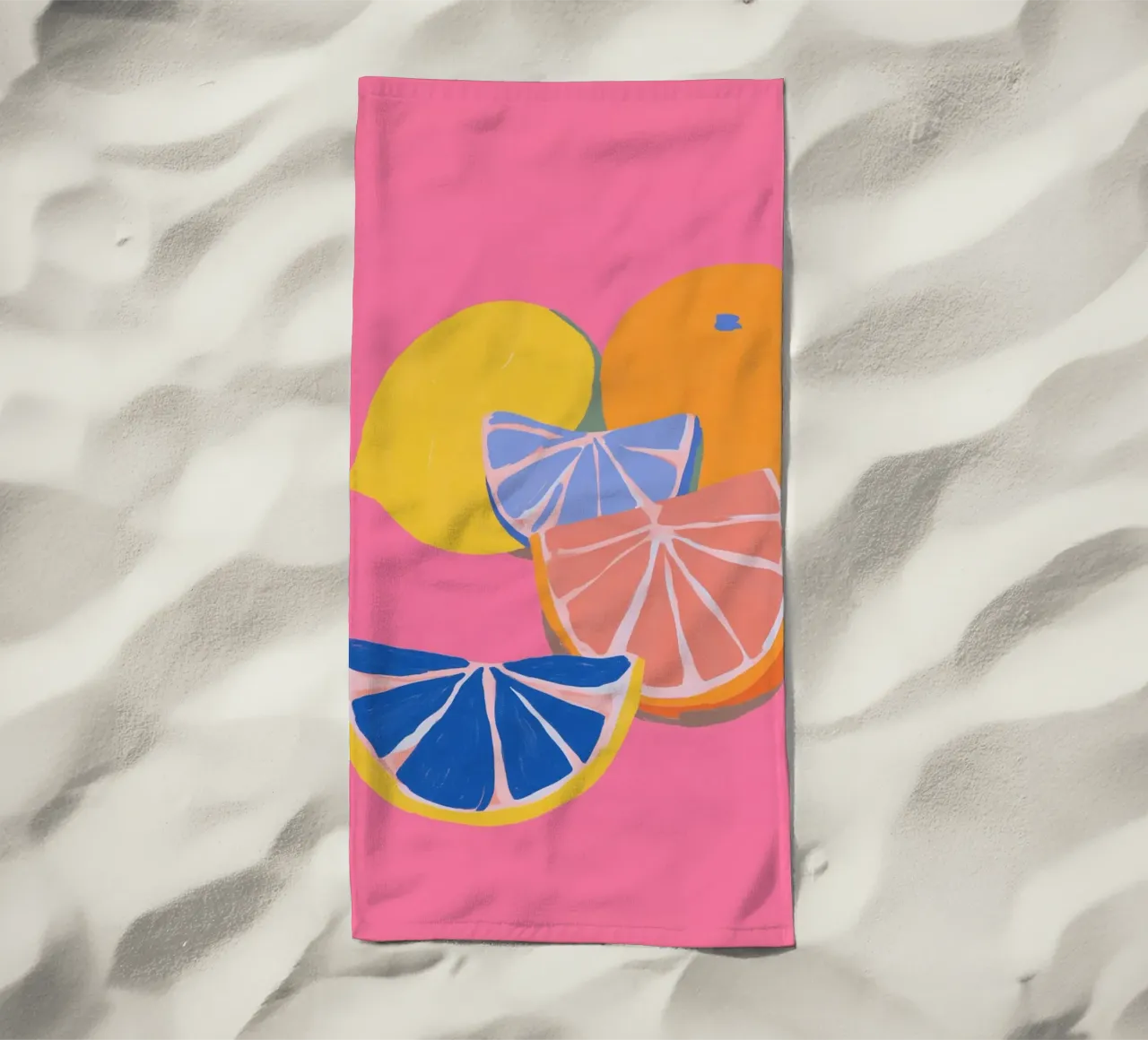 Pink citrus joy beach towel by Carinaprint