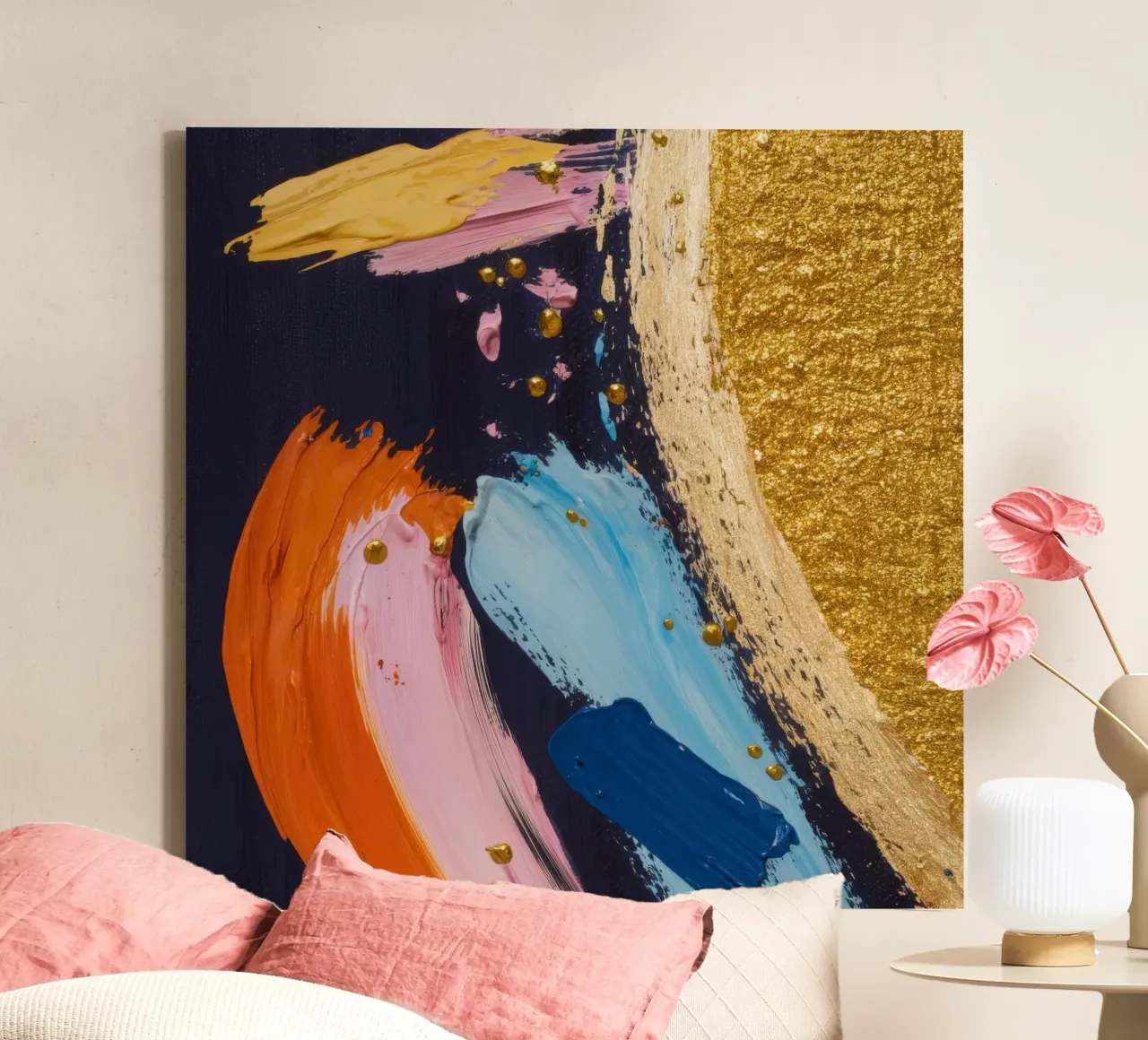 Vergulde kosmische werveling canvas met Baklijst van Sublime Layers