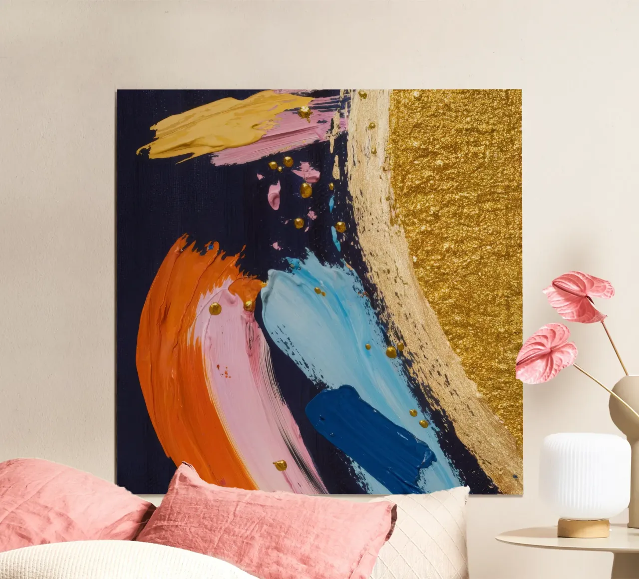 Vortice cosmico dorato poster con telaio in alluminio da Sublime Layers