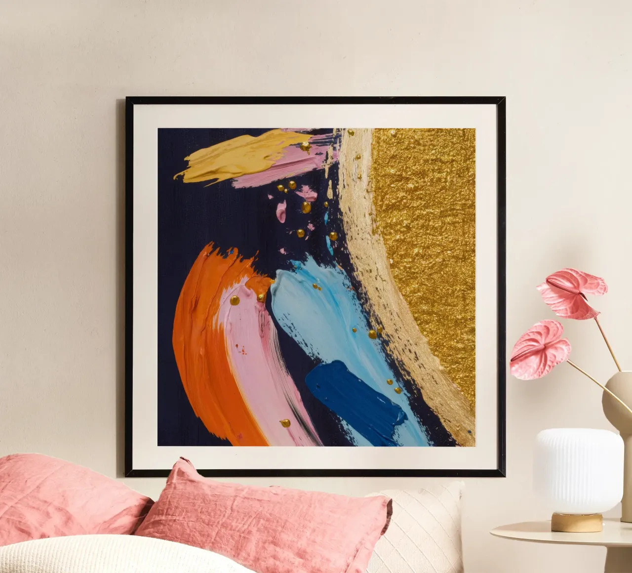 Vortice cosmico dorato poster con telaio in alluminio da Sublime Layers