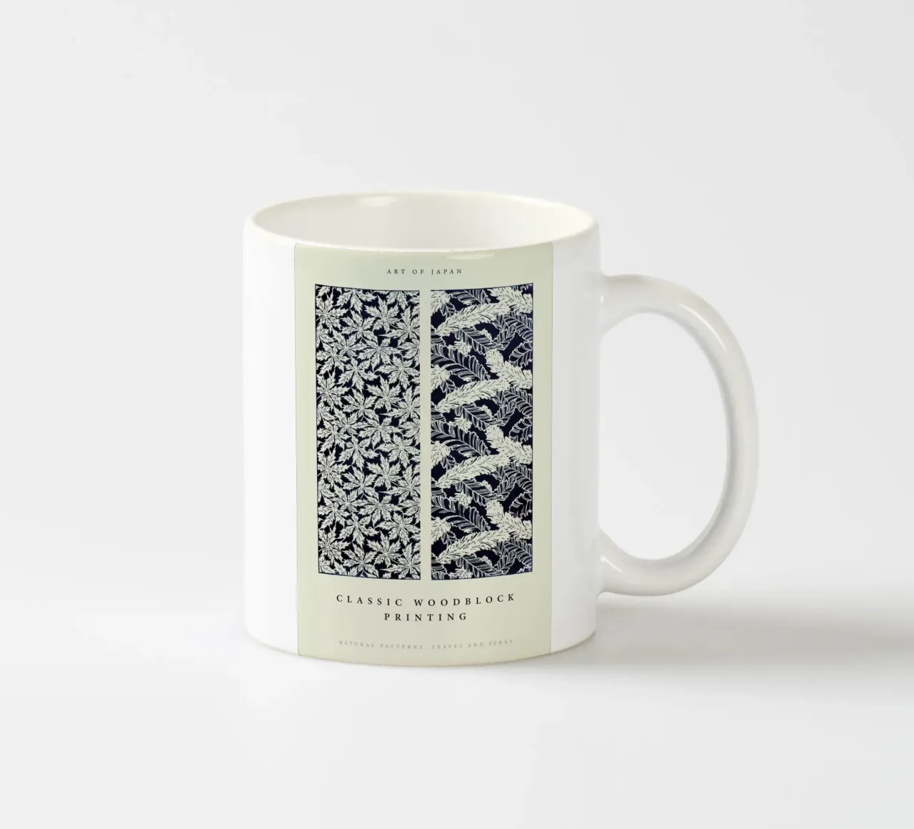 Japanese Leaves And Ferns Woodblock tazza in ceramica da Vintage by JUNIQE
