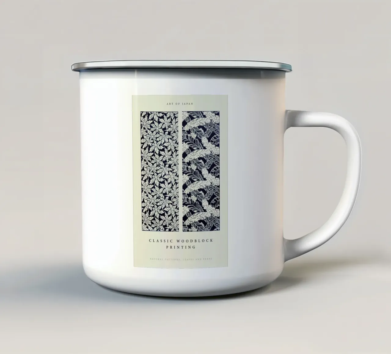 Japanese Leaves And Ferns Woodblock tazza in smalto da Vintage by JUNIQE