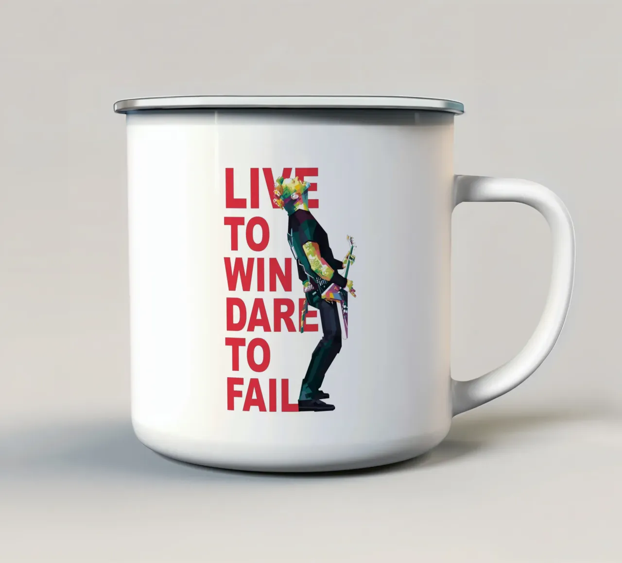 Vivre pour gagner, oser pour échouer mug en émail de Alkahfsmart