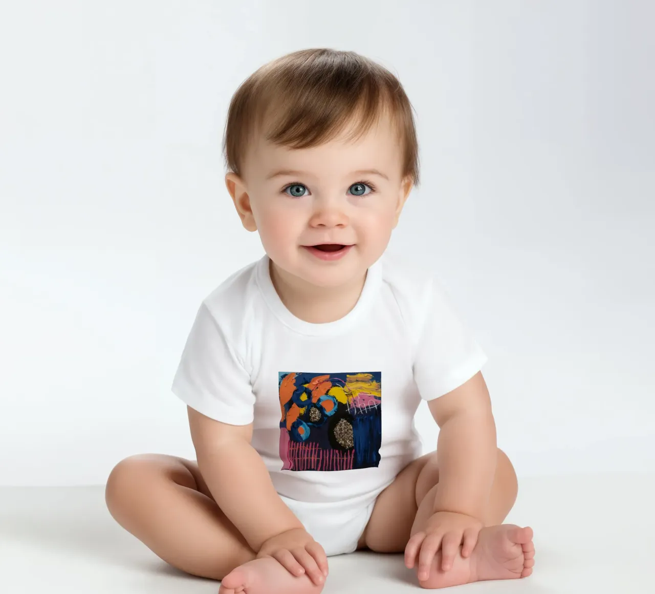 Cosmic Spark Grid short-sleeve baby romper by Sublime Layers