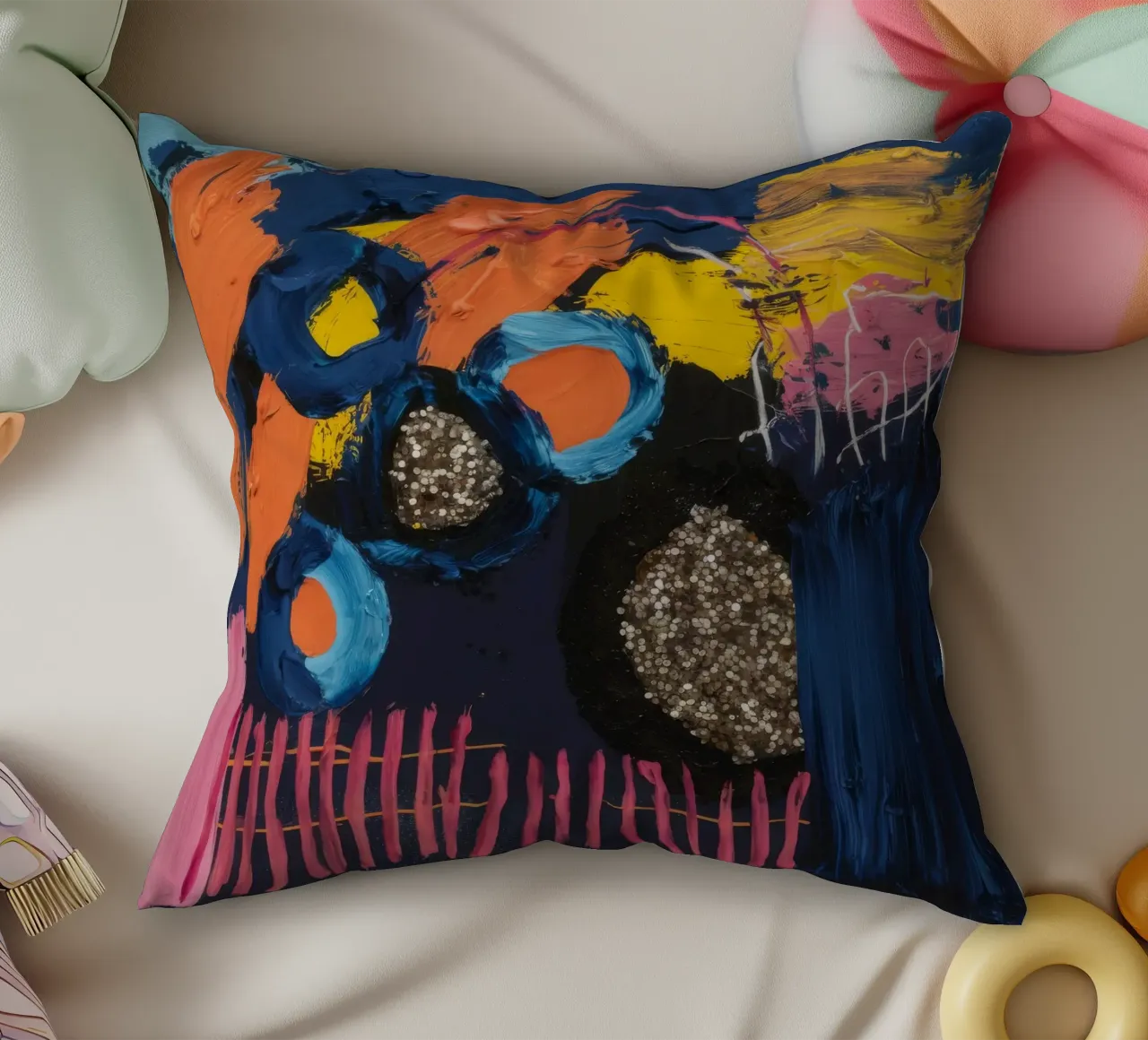 Cosmic Spark Grid decorative cushion by Sublime Layers